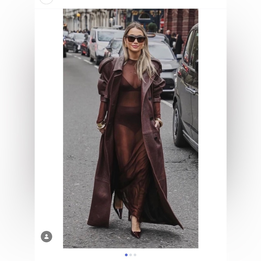 En Cuir Pebbled Leather Trench in Brown / Burgundy 100% Leather VERY OVERSIZED - Picture 3 of 14